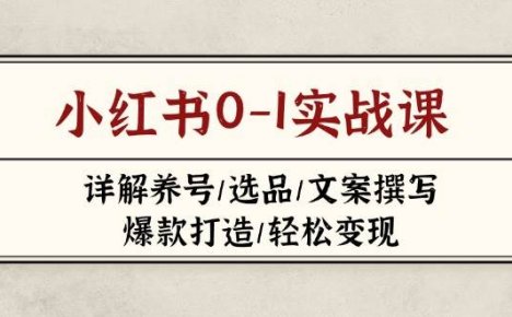 小红书0-1实战课(2023-2025)，详解养号/选品/文案撰写/爆款打造/轻松变现