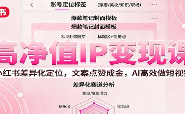 高净值IP变现课：小红书差异化定位，文案点赞成金， AI高效做短视频
