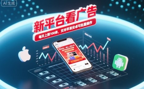 新平台看广告，养好机一条0.3到5米，每天上限100条，支持苹果安卓可批量操作